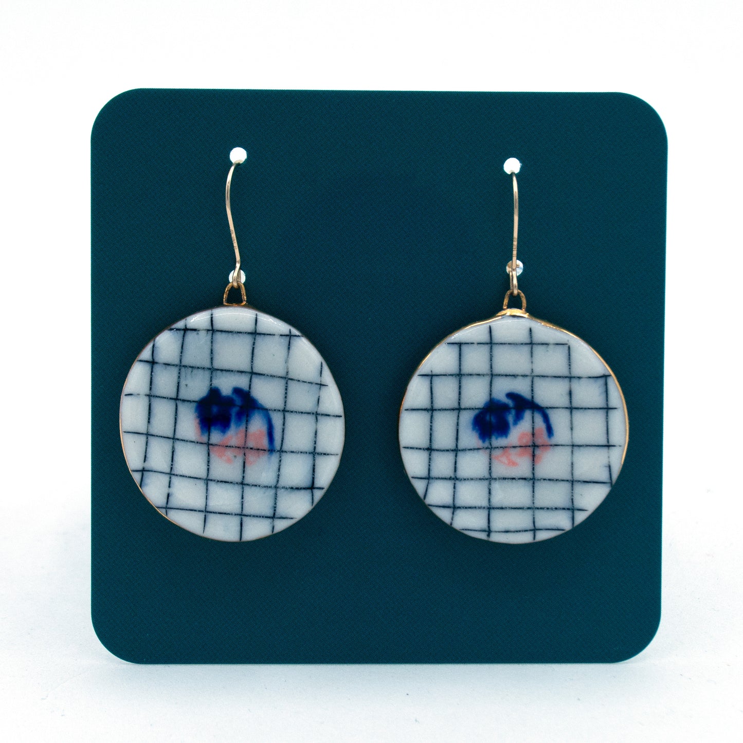 Blue Floral Plate Earrings