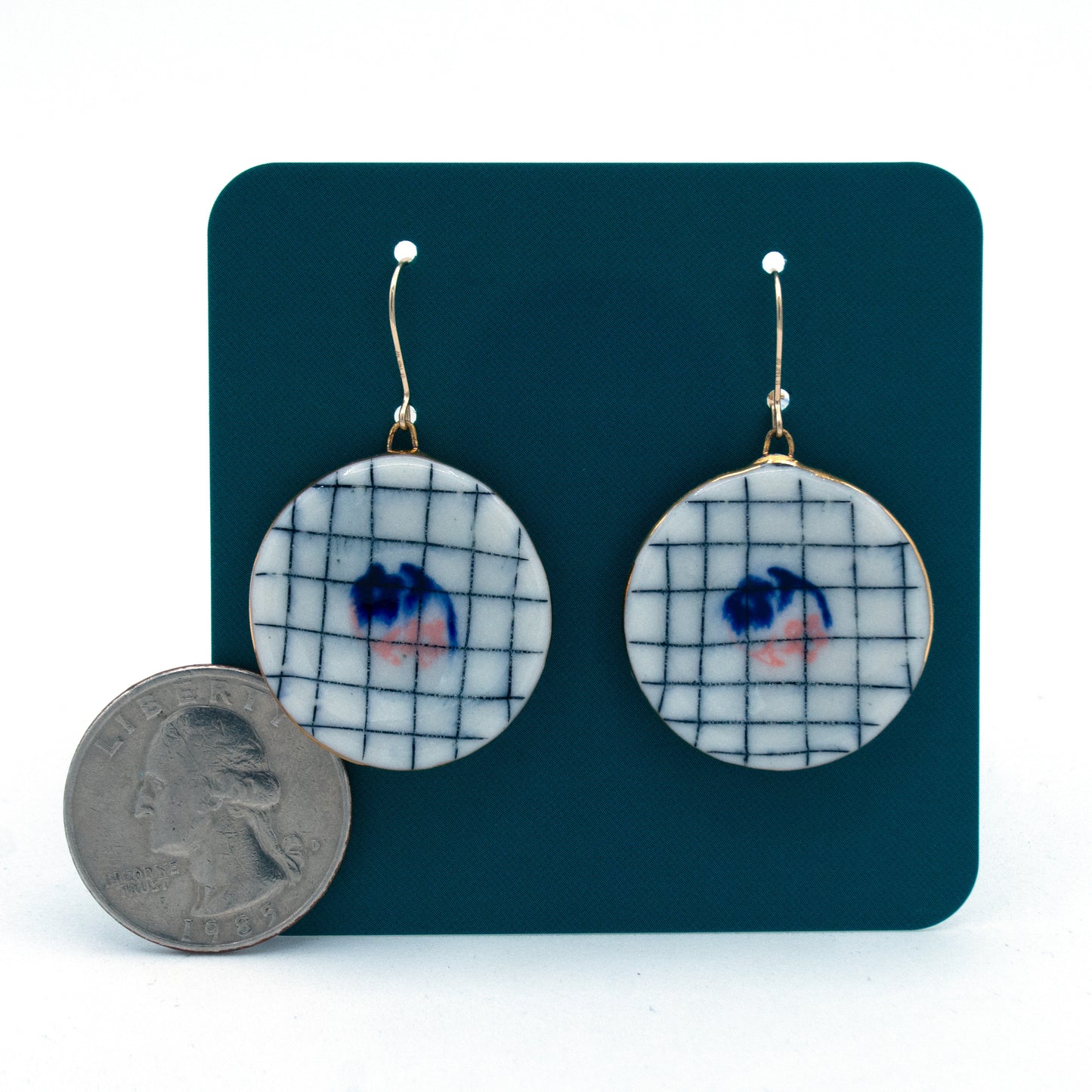 Blue Floral Plate Earrings