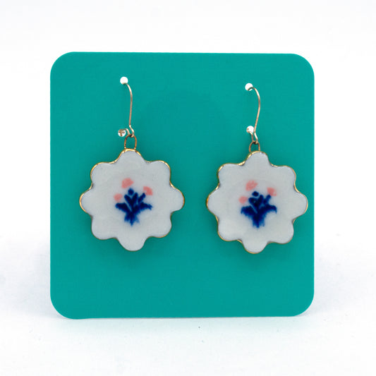 Blue Floral Plate Earrings