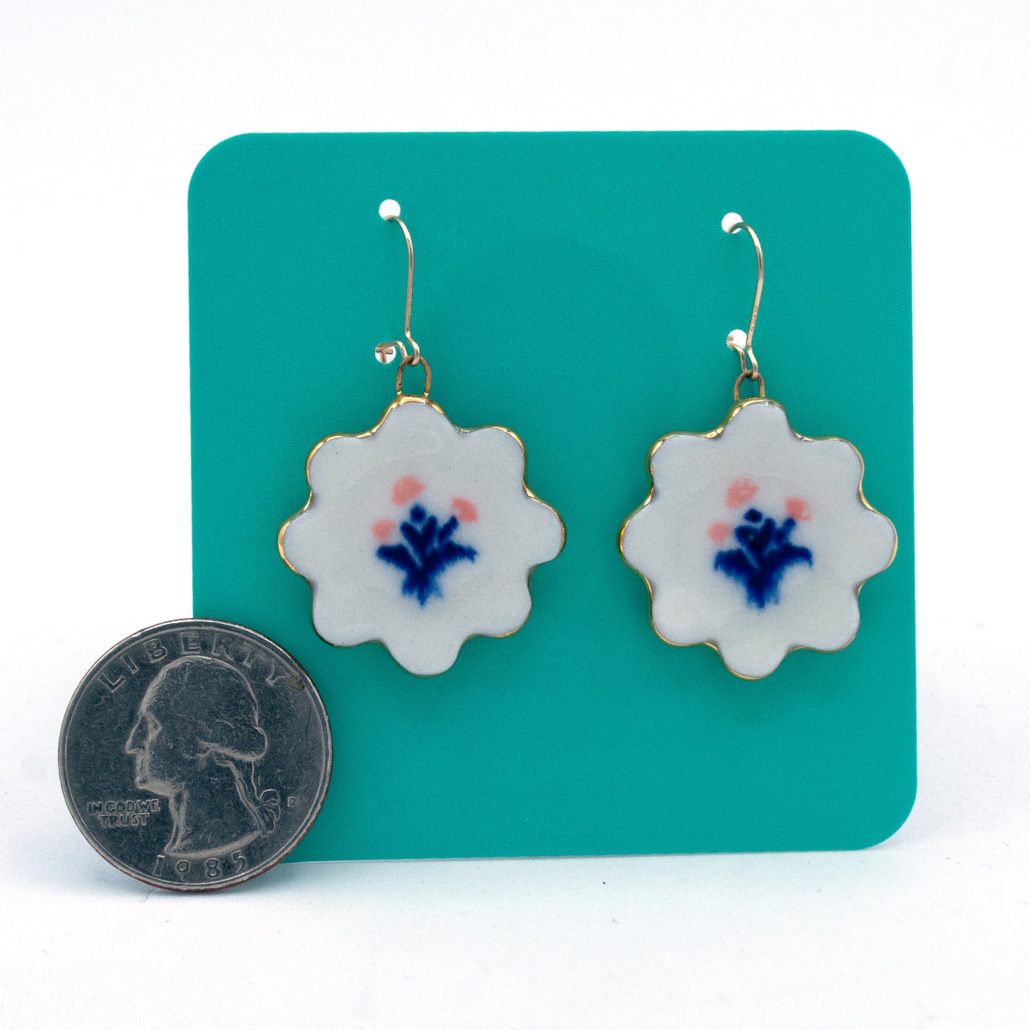 Blue Floral Plate Earrings