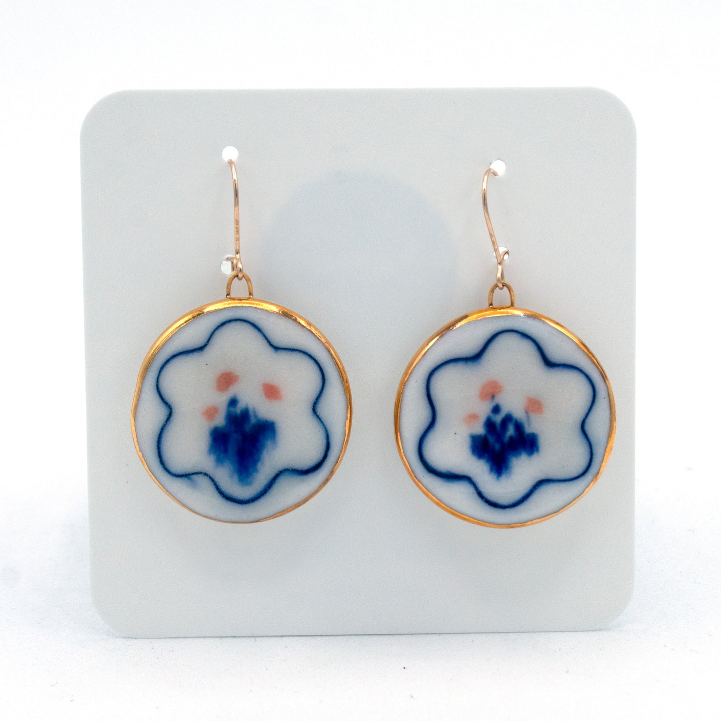 Blue Floral Plate Earrings