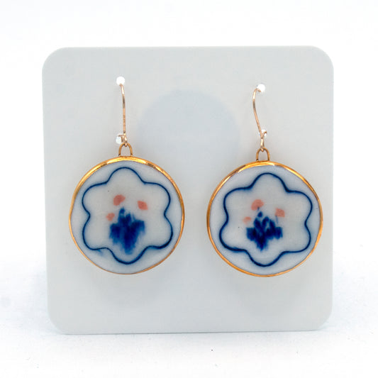 Blue Floral Plate Earrings