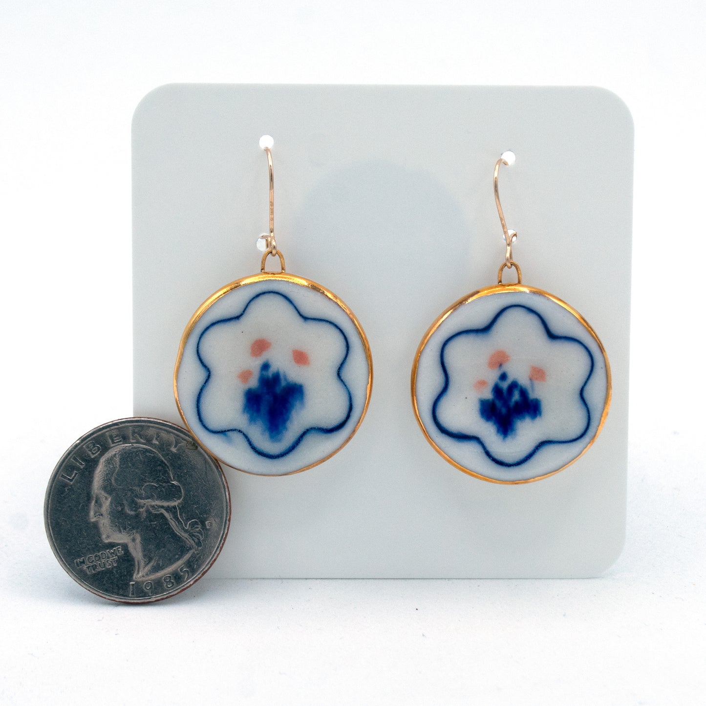 Blue Floral Plate Earrings