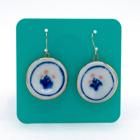 Blue Floral Plate Earrings