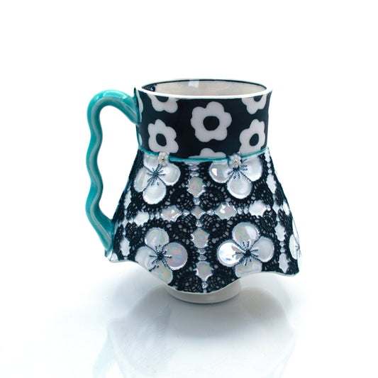 Black and White Floral Babydoll Mug