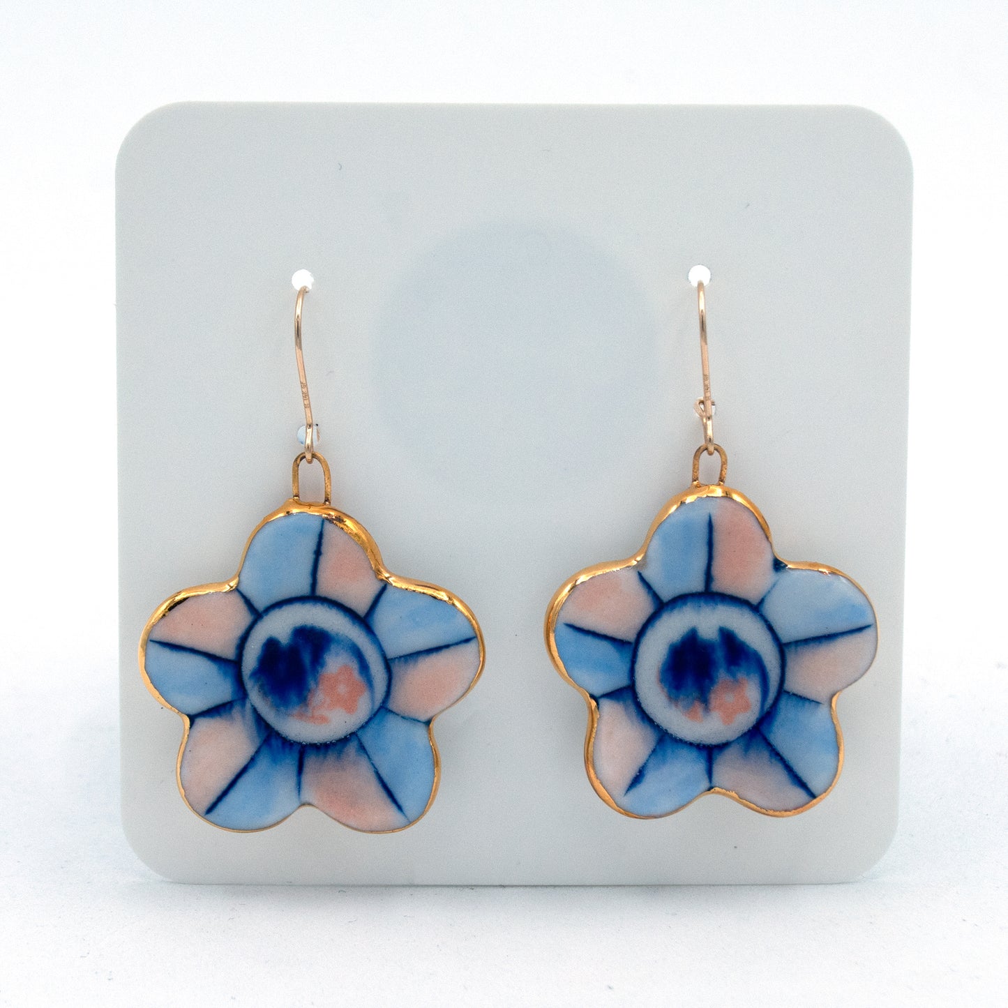 Drippy Blue Floral Plate Earrings