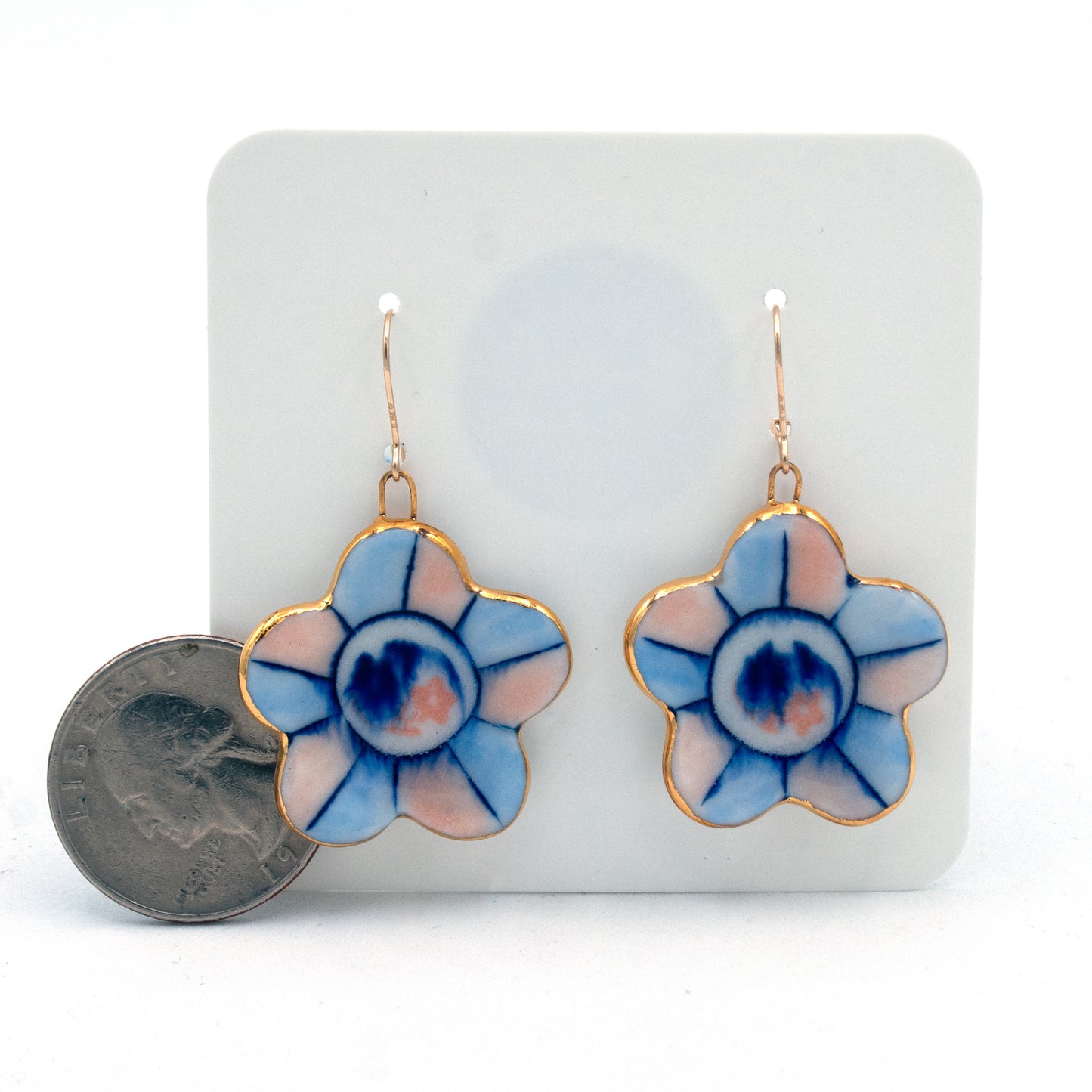 Drippy Blue Floral Plate Earrings