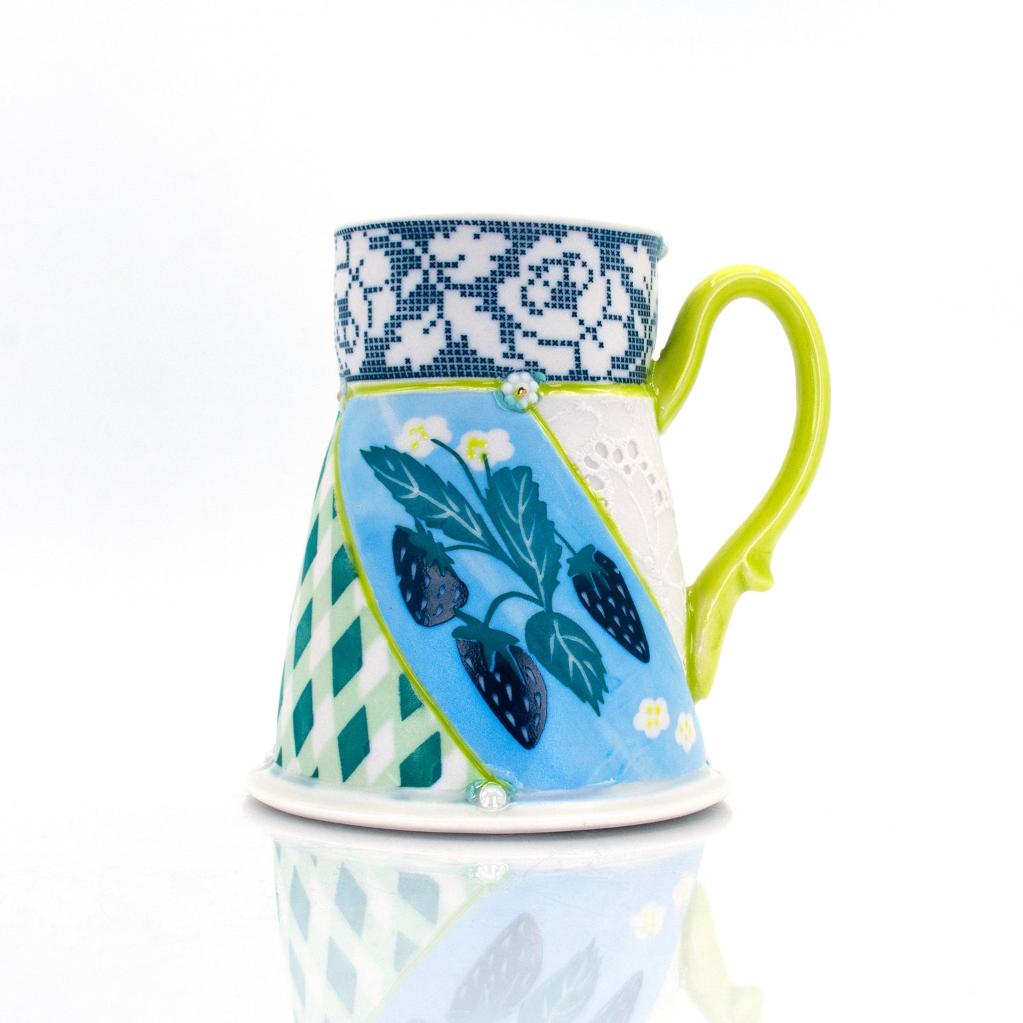 Blue Strawberry Quilted Mug