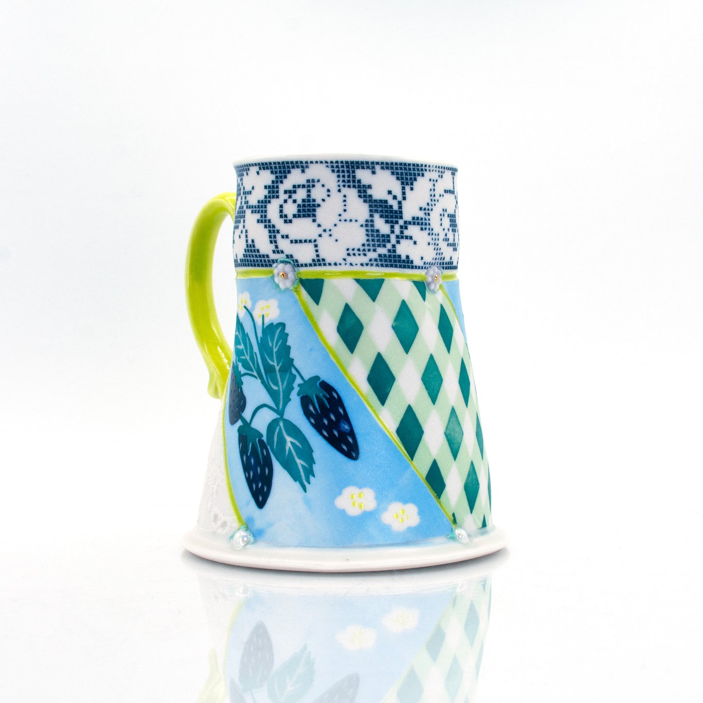 Blue Strawberry Quilted Mug