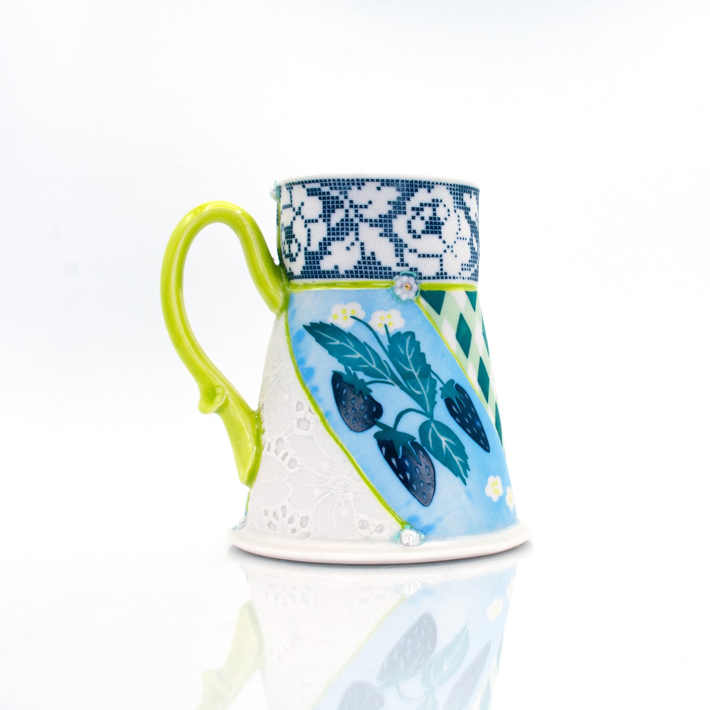 Blue Strawberry Quilted Mug
