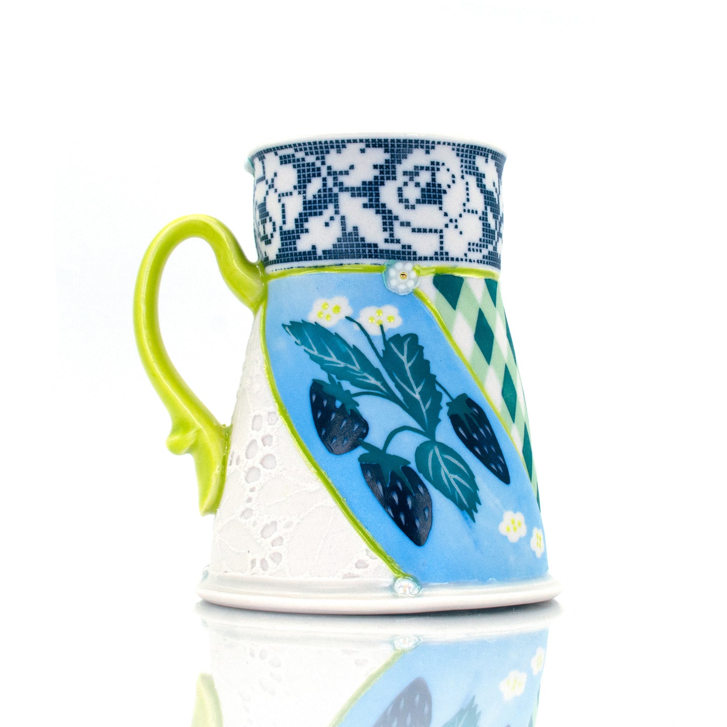 Blue Strawberry Quilted Mug