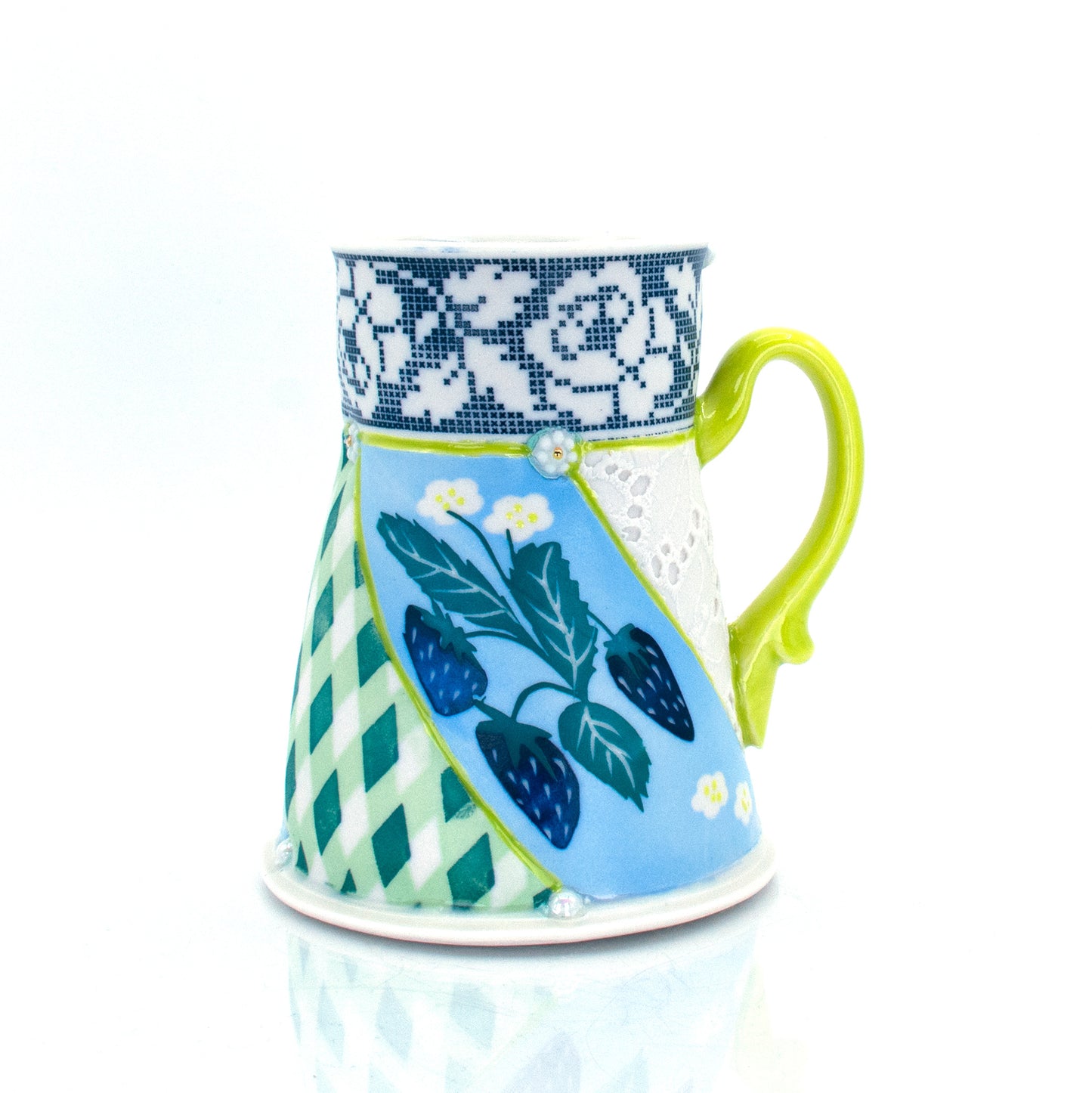 Blue Strawberry Quilted Mug