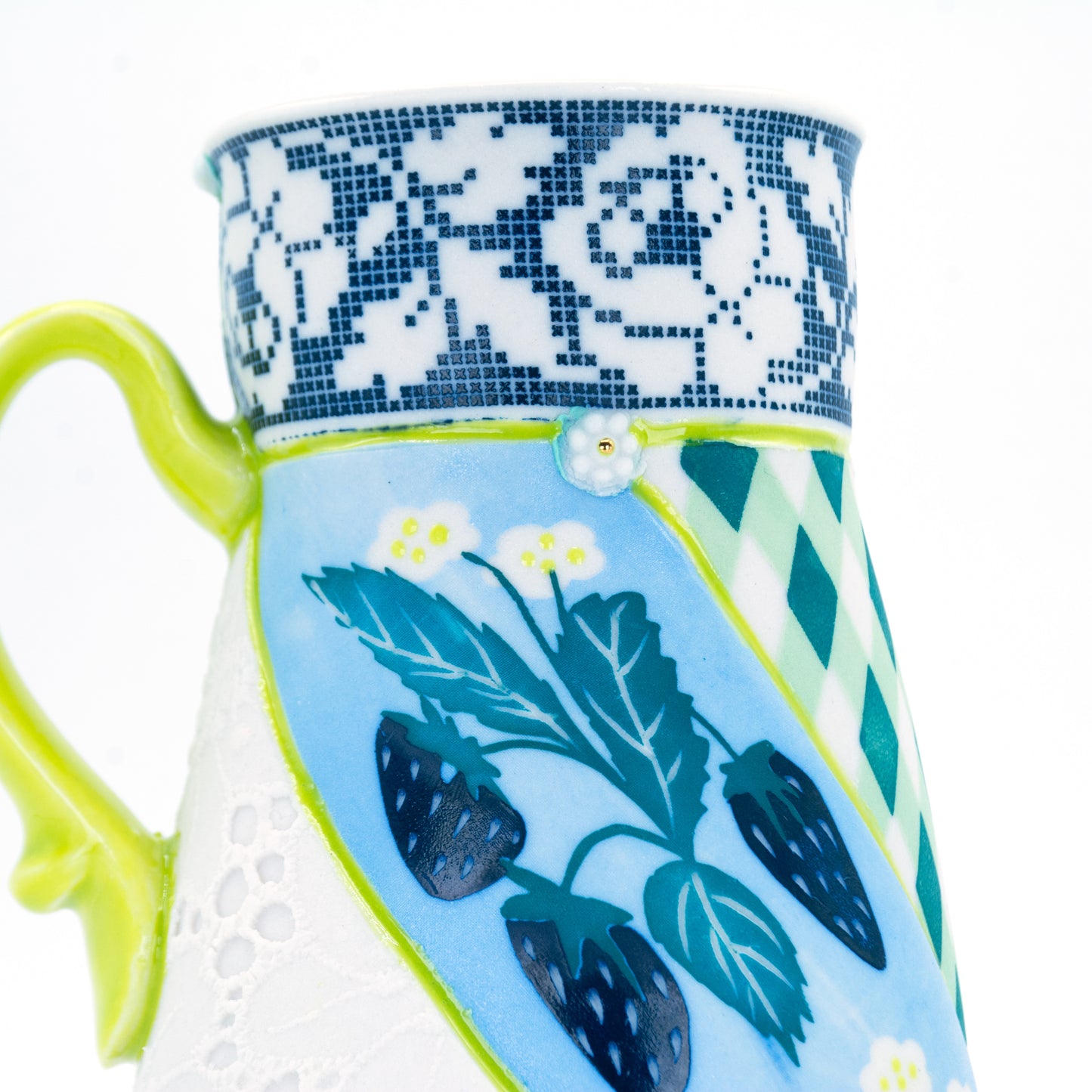 Blue Strawberry Quilted Mug