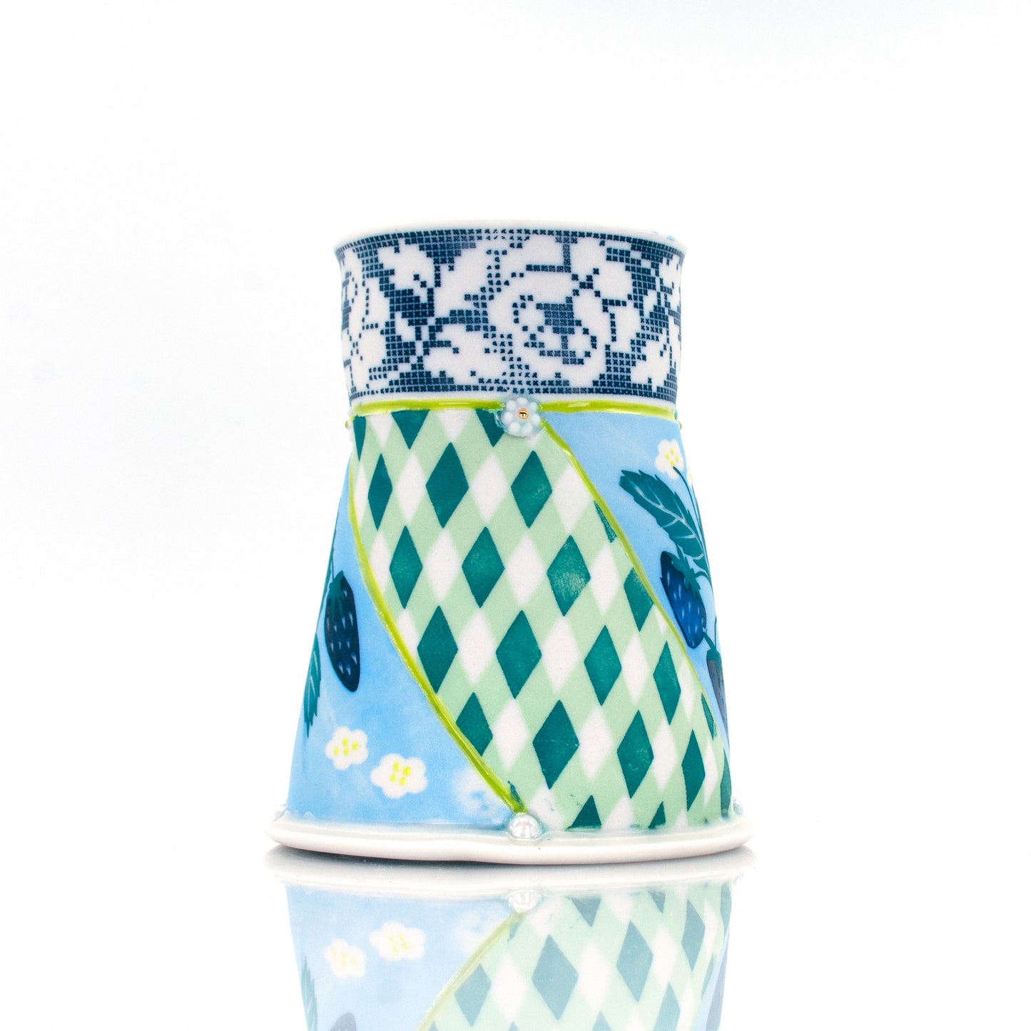 Blue Strawberry Quilted Mug