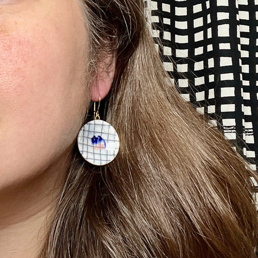 Blue Floral Plate Earrings