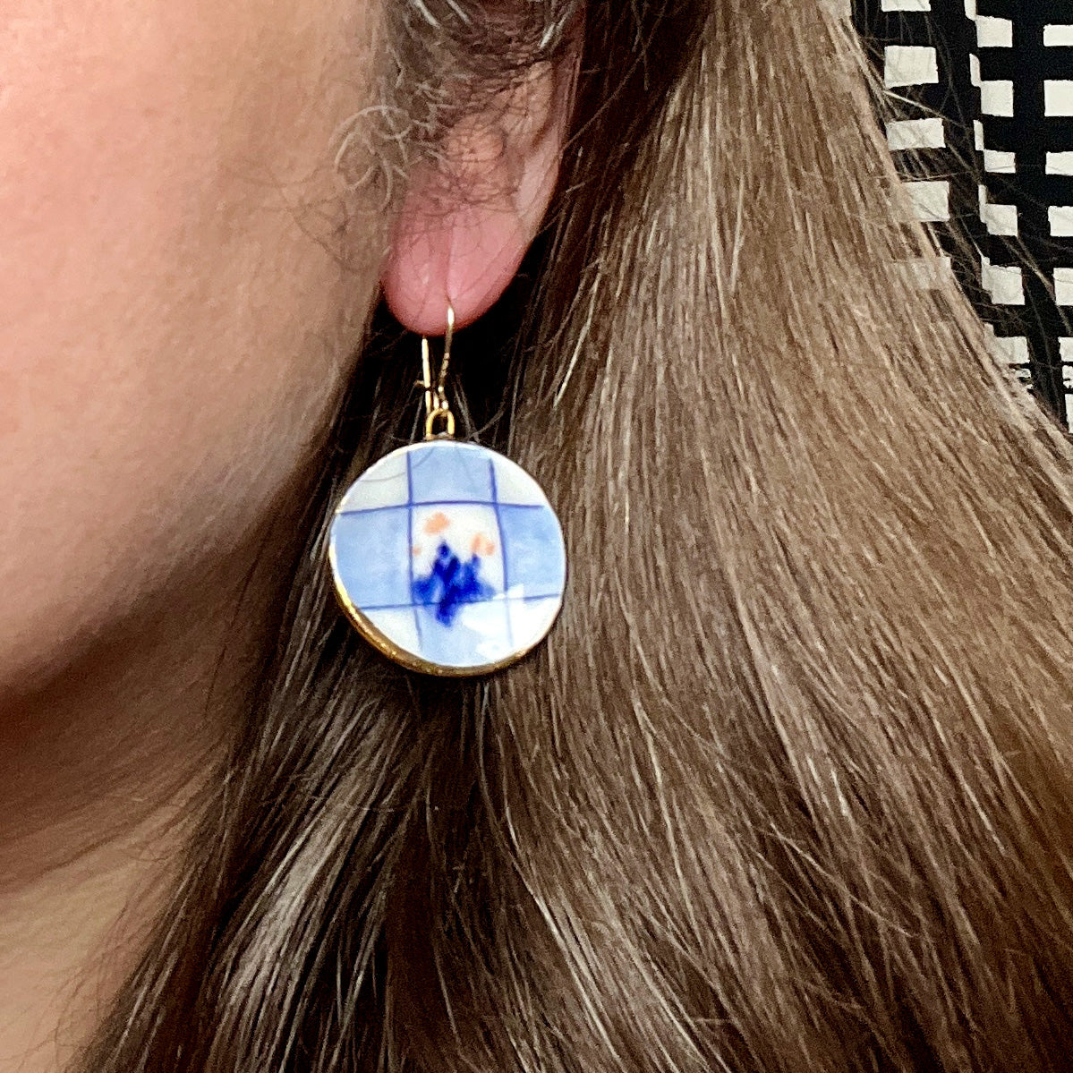 Blue Checkered Plate Earrings