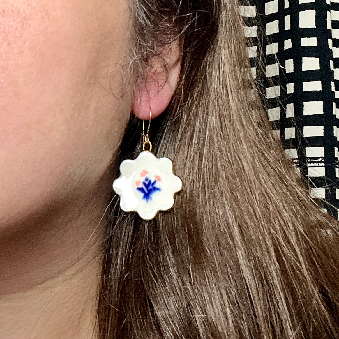 Blue Floral Plate Earrings