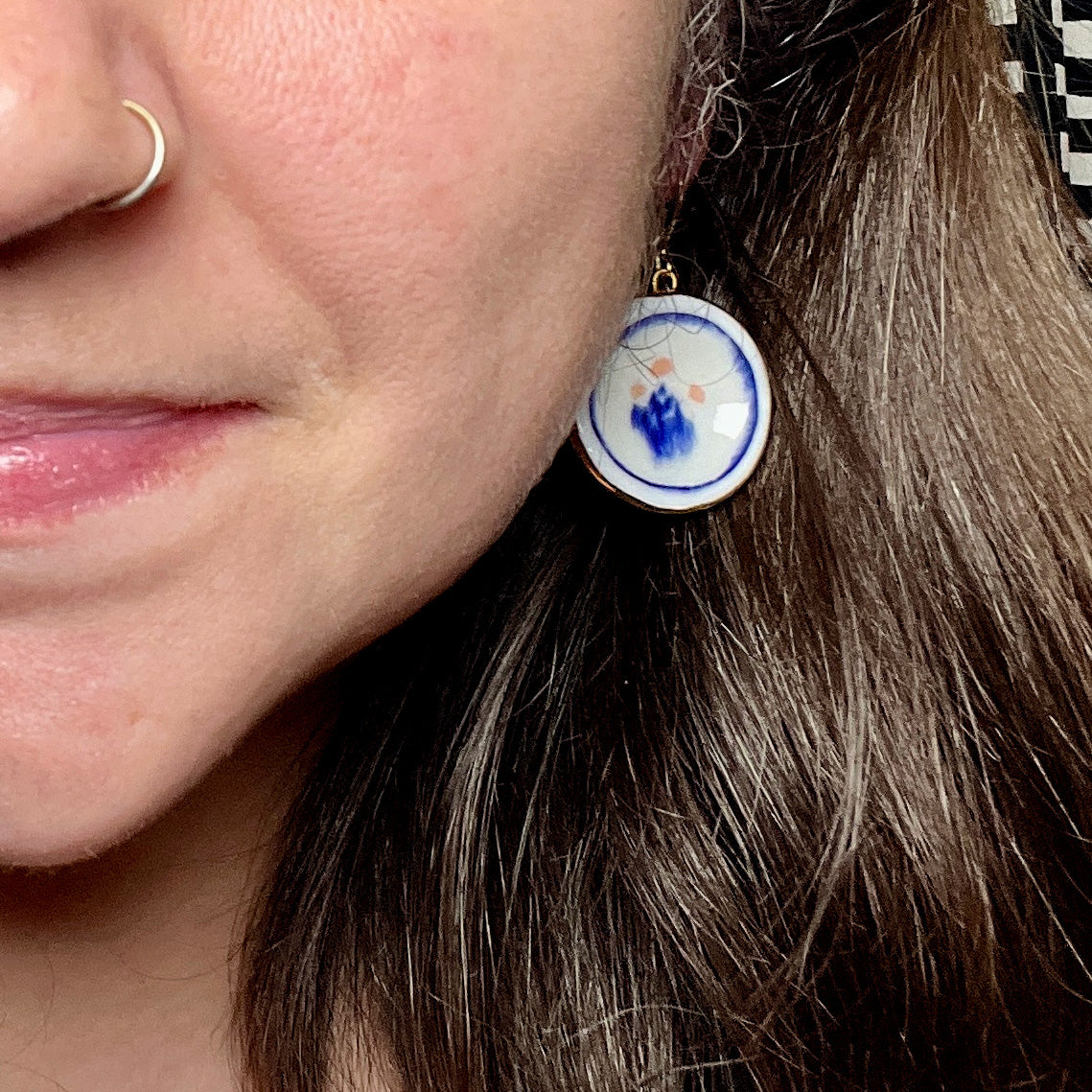 Blue Floral Plate Earrings
