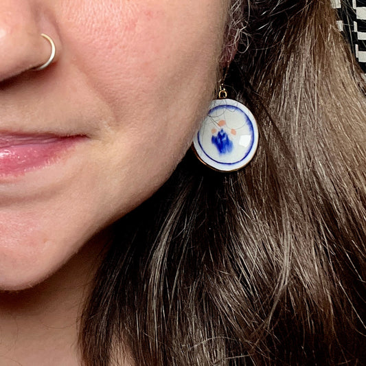 Blue Floral Plate Earrings