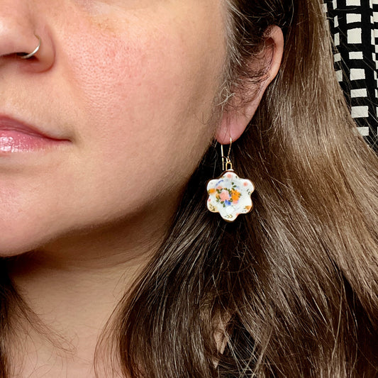 Floral Majolica Plate Earrings