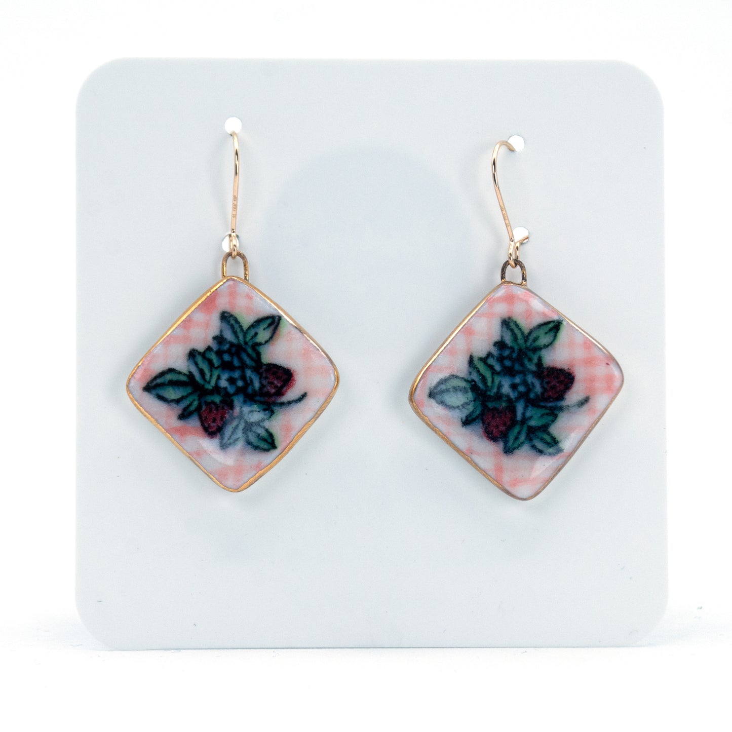 Strawberry Picnic Square Plate Earrings