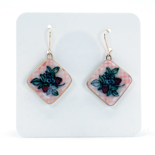 Strawberry Picnic Square Plate Earrings