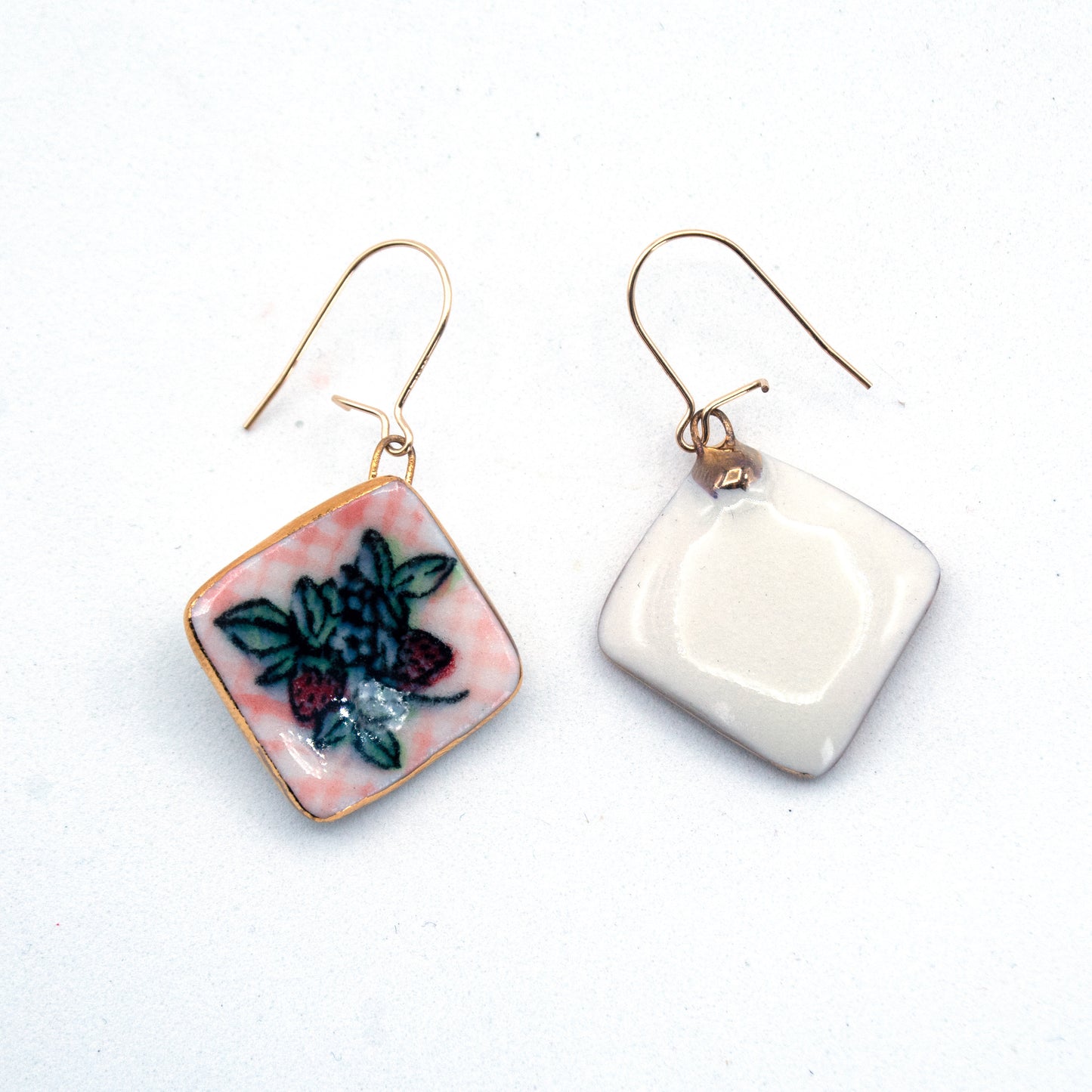 Strawberry Picnic Square Plate Earrings