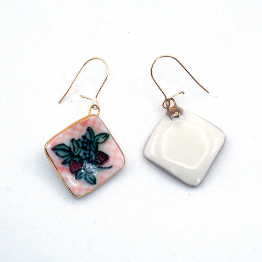 Strawberry Picnic Square Plate Earrings