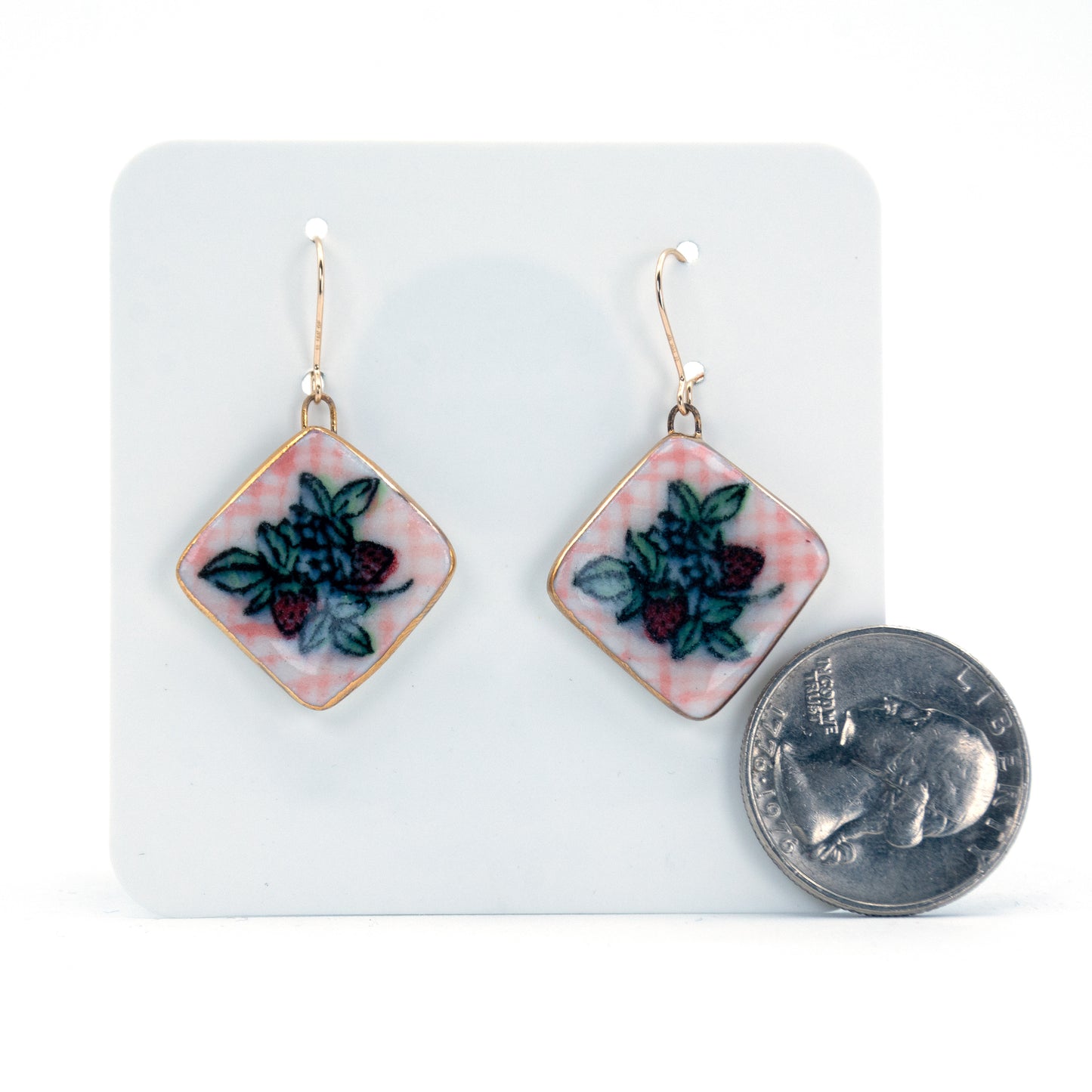 Strawberry Picnic Square Plate Earrings