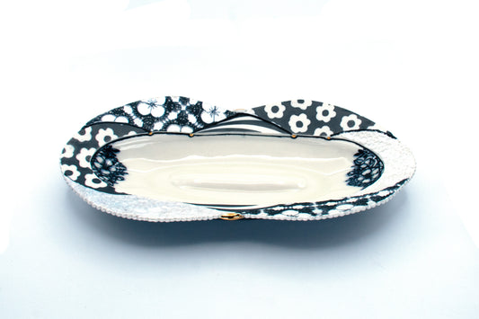Black and White Floral and Lace Oval Platter
