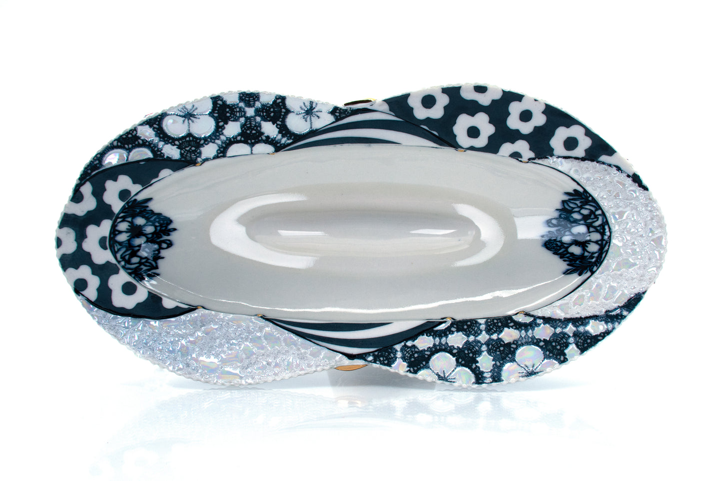 Black and White Floral and Lace Oval Platter