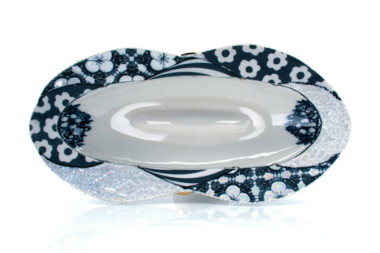 Black and White Floral and Lace Oval Platter